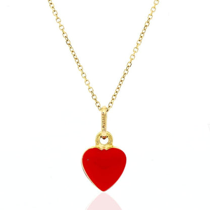 14k Yellow Gold Red Enamel Heart Pendant Cable  Chain 16"-18"