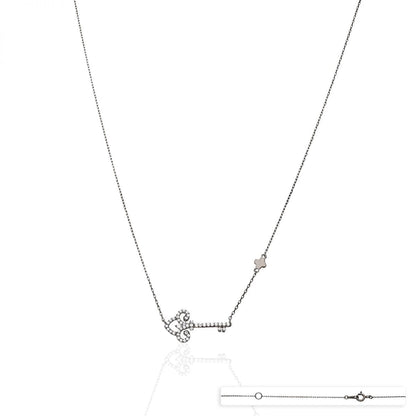 14k Yellow Gold Black Rhodium Over 925 Silver CZ Key Pendant Cable Necklace 18"