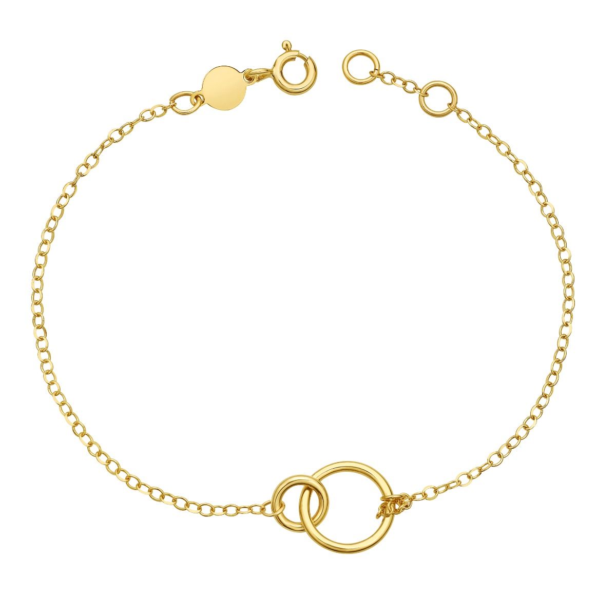 14K Yellow Gold Interlocking Circles 1.5mm Cable Necklace 18" & Bracelet 7" Set