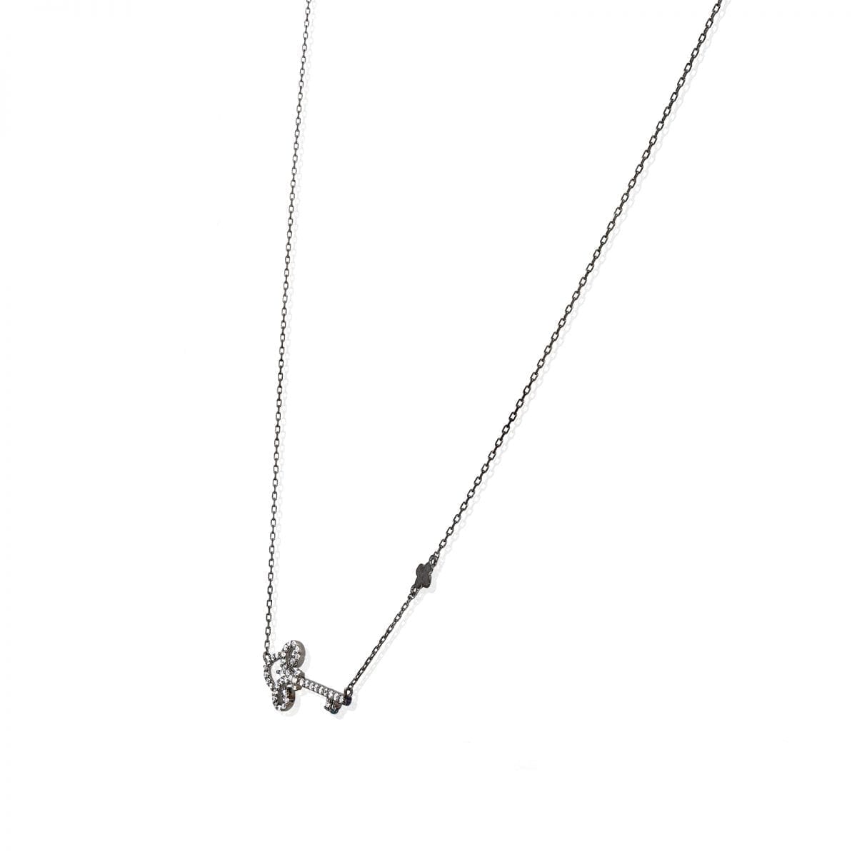 14k Yellow Gold Black Rhodium Over 925 Silver CZ Key Pendant Cable Necklace 18"