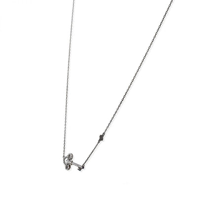 14k Yellow Gold Black Rhodium Over 925 Silver CZ Key Pendant Cable Necklace 18"
