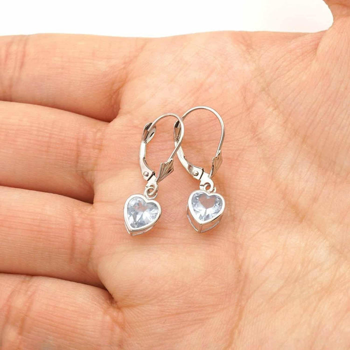 14K White Gold 7mm Bezel Shaped Birthstone Leverback Dangle Earrings