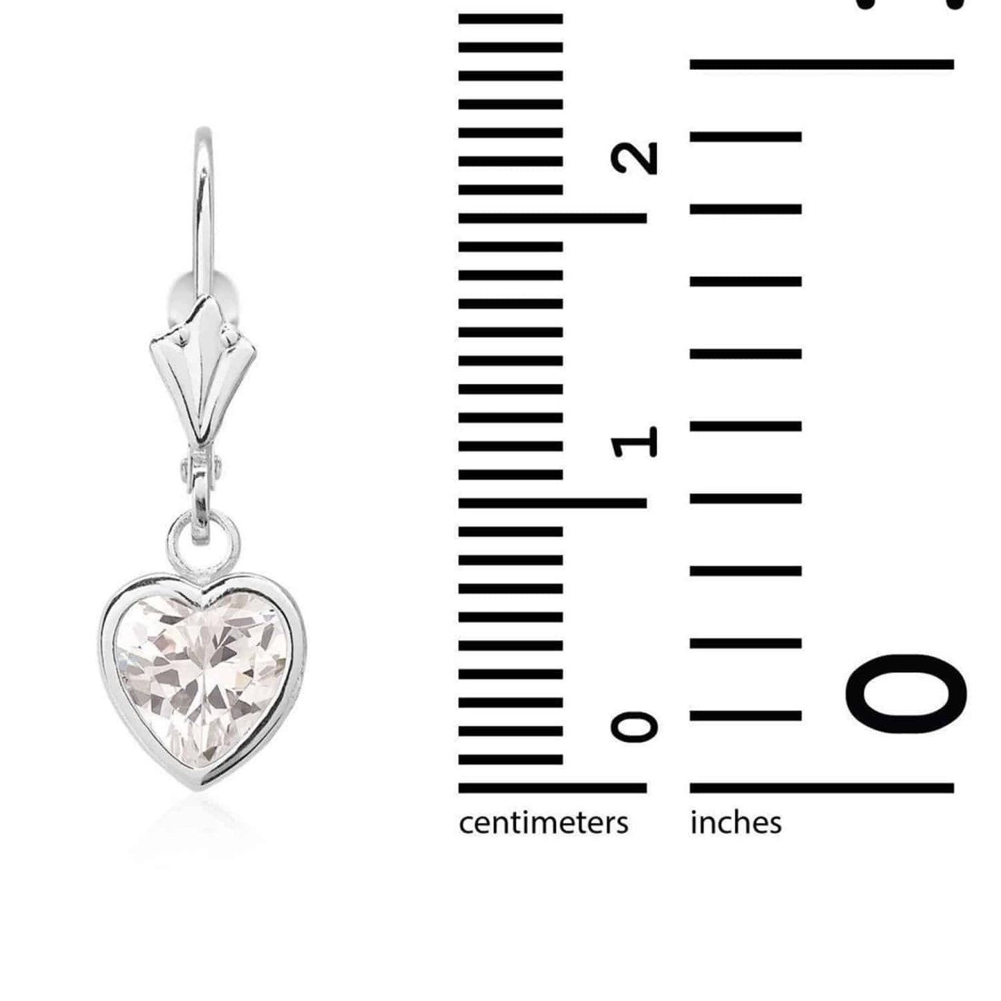 14K White Gold 7mm Bezel Heart Shaped Birthstone Leverback Dangle Earrings