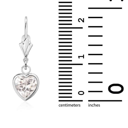 14K White Gold 7mm Bezel Heart Shaped Birthstone Leverback Dangle Earrings