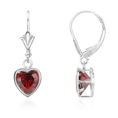 14K White Gold 7mm Bezel Heart Shaped Birthstone Leverback Dangle Earrings