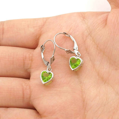 14K White Gold 7mm Bezel Heart Shaped Birthstone Leverback Dangle Earrings