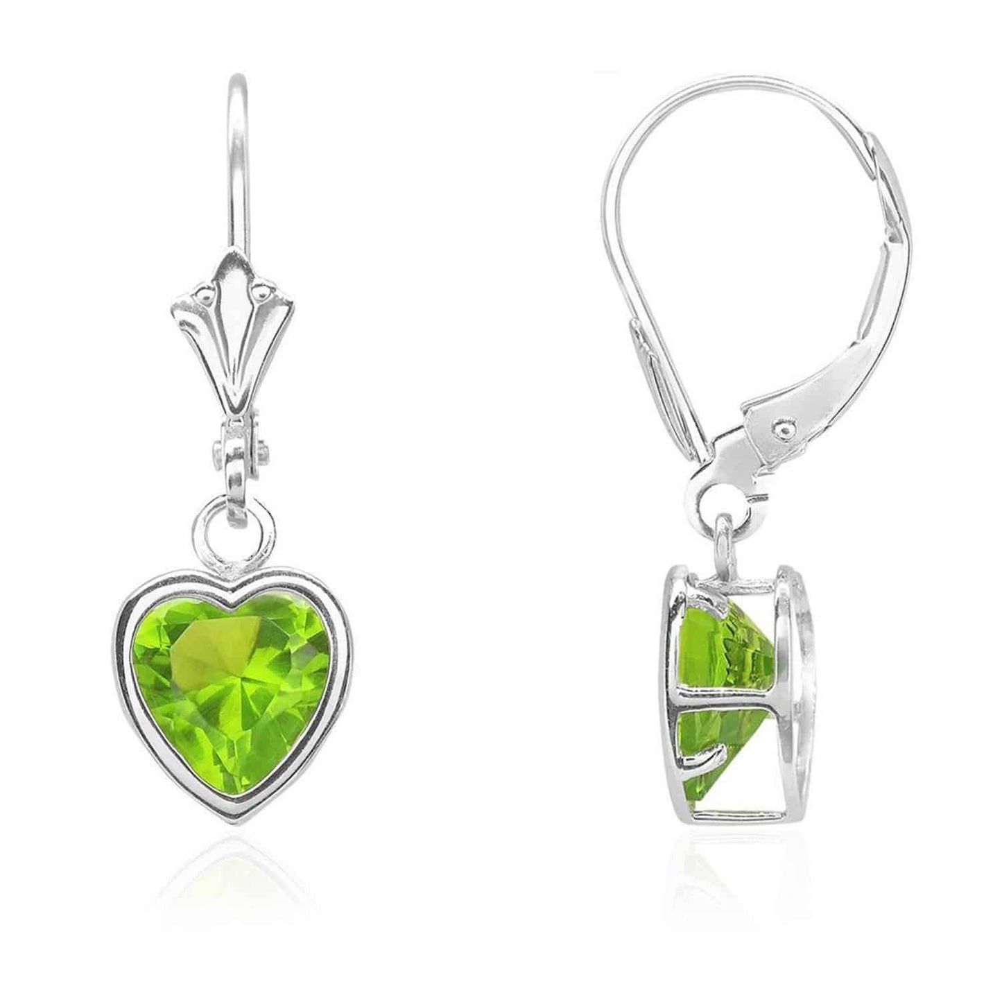14K White Gold 7mm Bezel Heart Shaped Birthstone Leverback Dangle Earrings