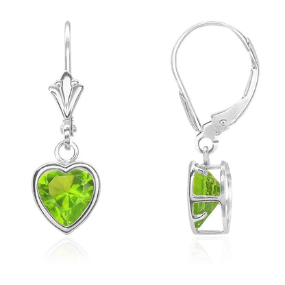 14K White Gold 7mm Bezel Heart Shaped Birthstone Leverback Dangle Earrings