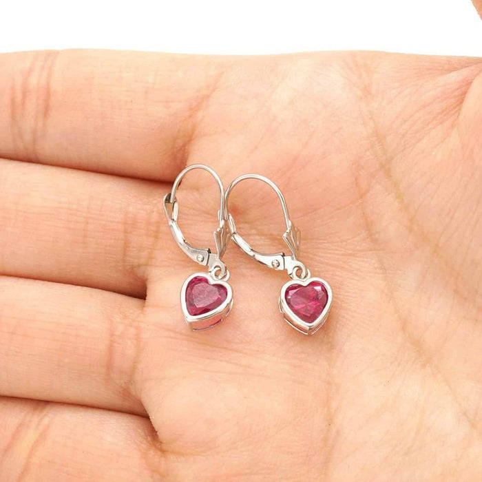 14K White Gold 7mm Bezel Shaped Birthstone Leverback Dangle Earrings