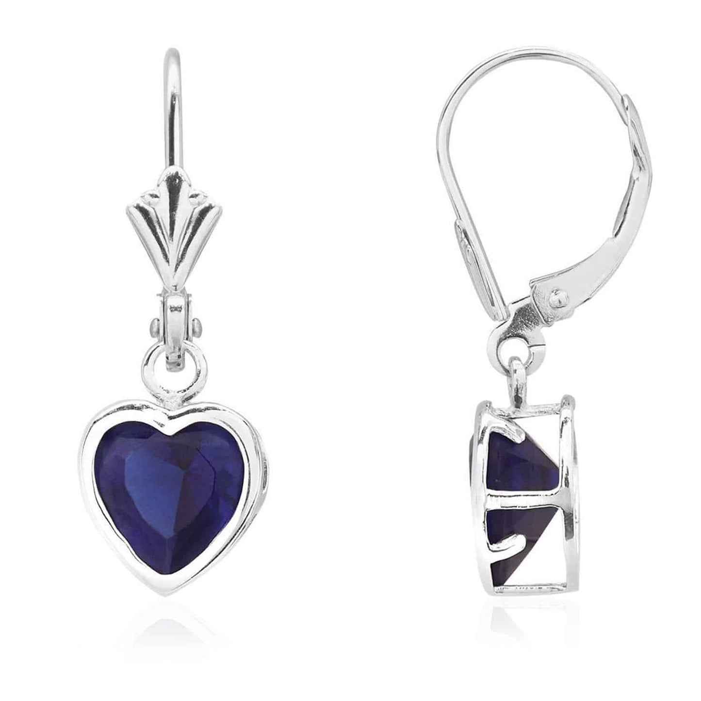 14K White Gold 7mm Bezel Heart Shaped Birthstone Leverback Dangle Earrings