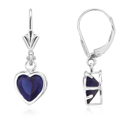 14K White Gold 7mm Bezel Heart Shaped Birthstone Leverback Dangle Earrings