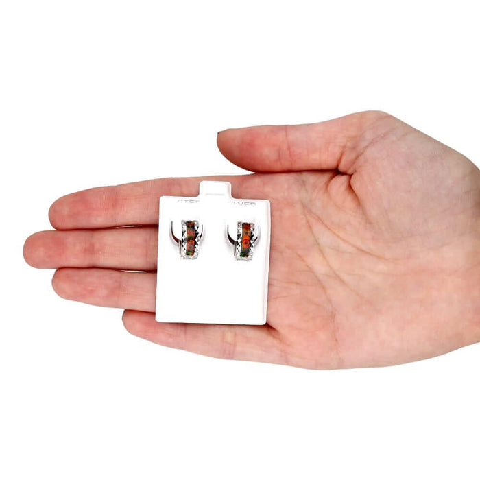 14k White Gold Diamond-Cut Fire Opal Huggie Hoop Earrings 0.5"