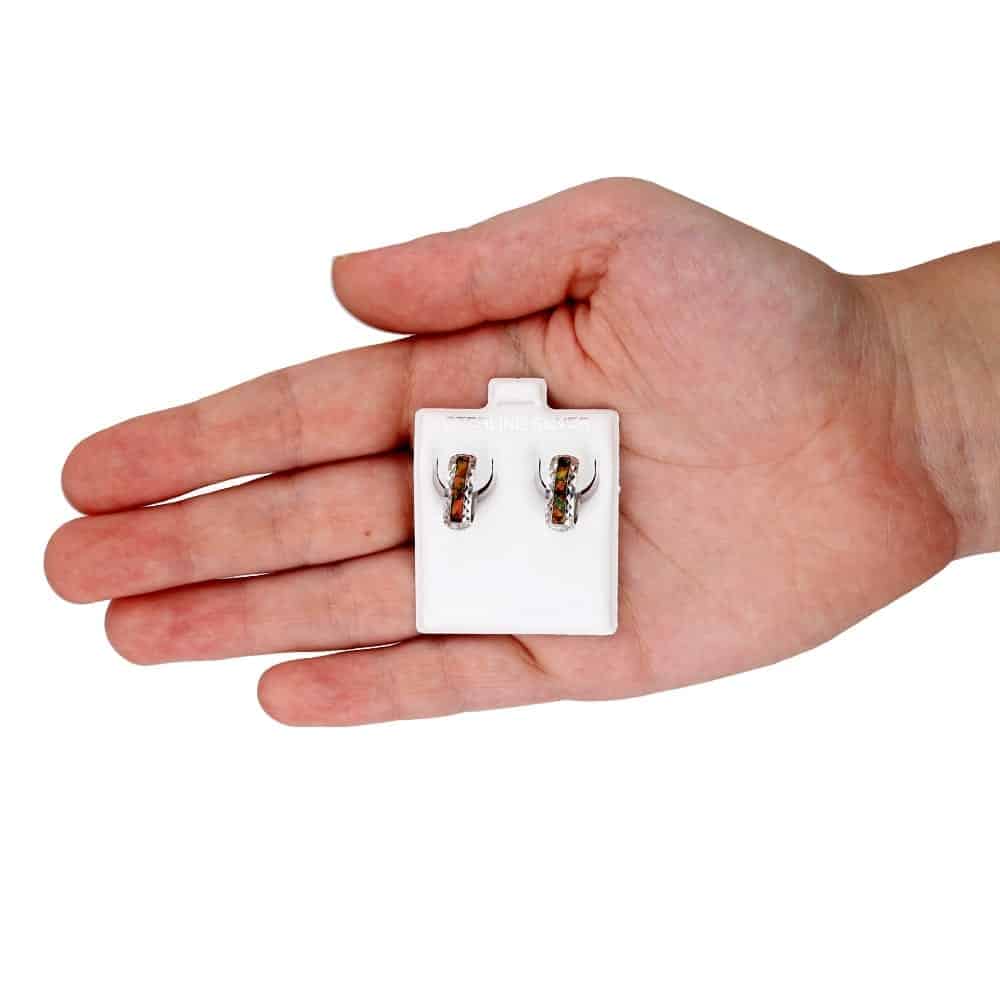 925 Sterling Silver Diamond Cut Fire Opal Huggie Hoop Earrings 0.55"