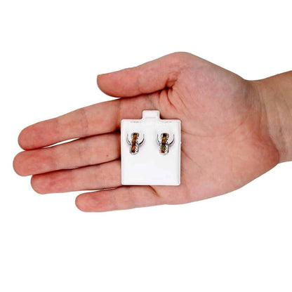 925 Sterling Silver Diamond Cut Fire Opal Huggie Hoop Earrings 0.55"