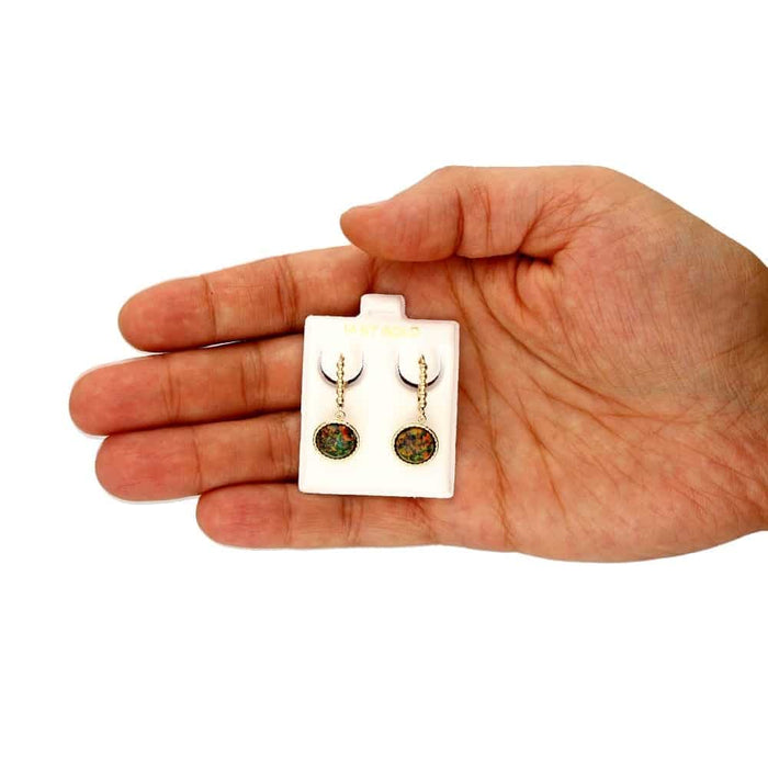 14K Gold Yellow, White Twisted Bezel Fire Opal Leverback Earrings 11.5mm