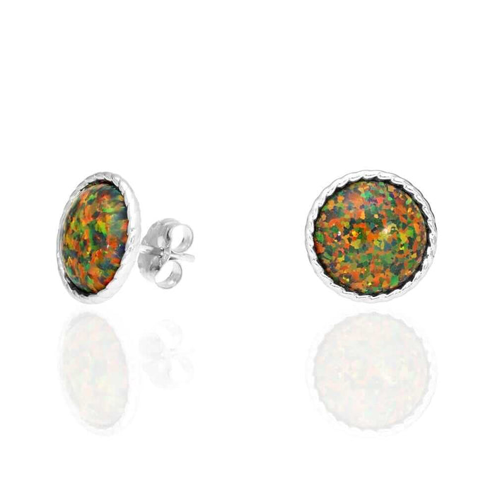 14k Yellow Gold White Gold Twisted Bezel Fire Opal Push Back Stud Earrings