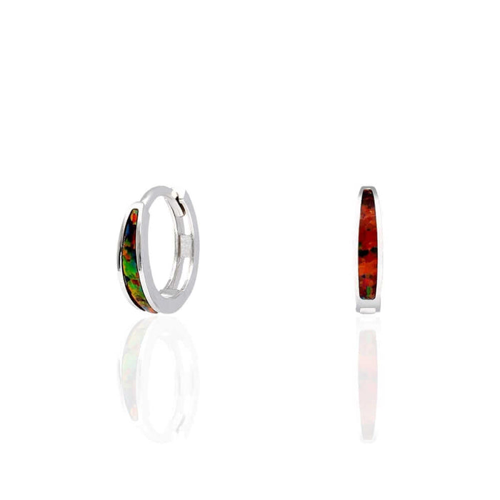 925 Sterling Silver Simulated Fire Opal Huggie Hoop Earrings 0.5"