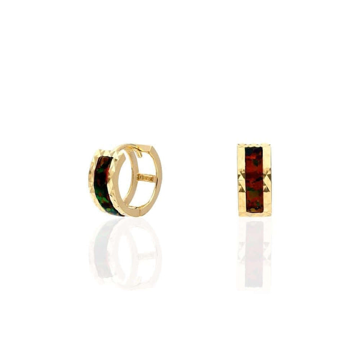 14k Yellow Gold Diamond-Cut Fire Opal Huggie Hoop Earrings 0.5"