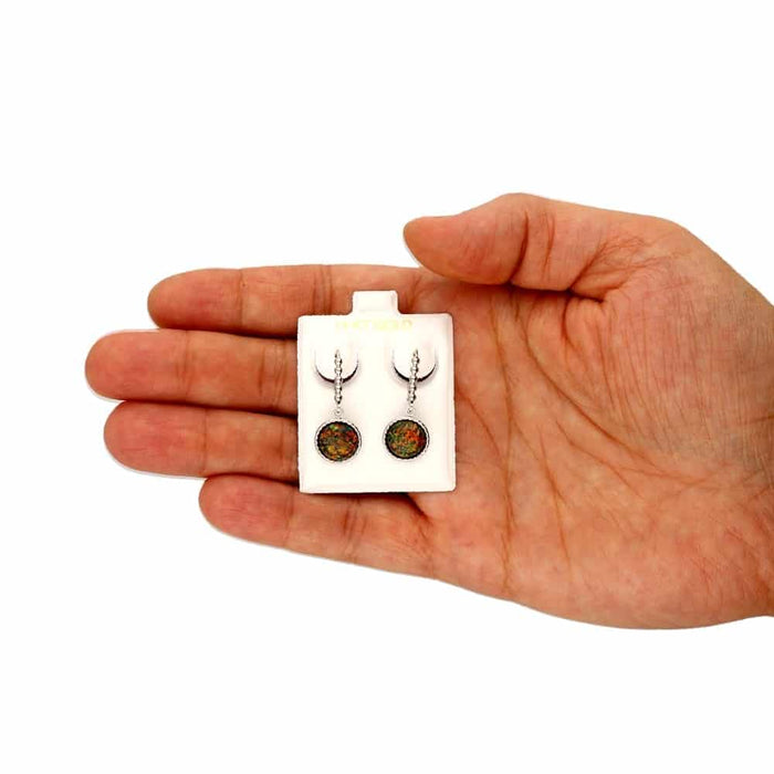 14K Gold Yellow, White Twisted Bezel Fire Opal Leverback Earrings 11.5mm