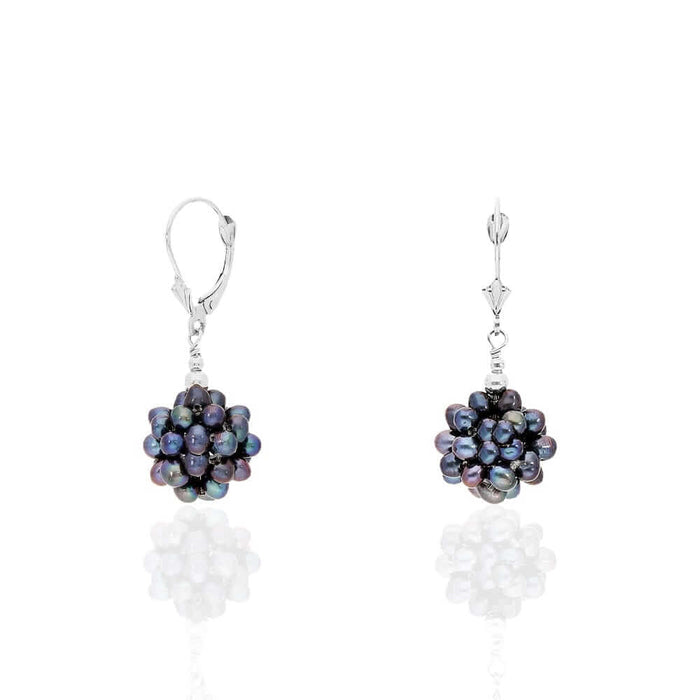 925 Sterling Silver Freshwater Pearl Cluster Leverback Earrings 1.4"