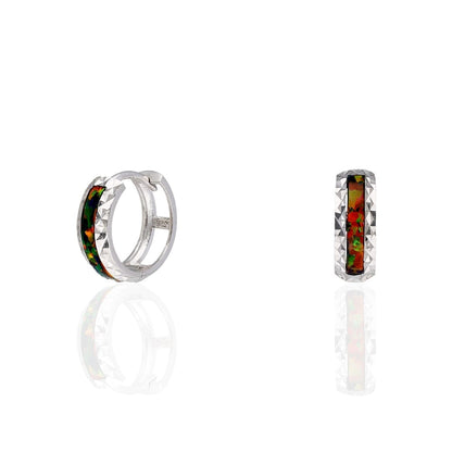 925 Sterling Silver Diamond Cut Fire Opal Huggie Hoop Earrings 0.55"