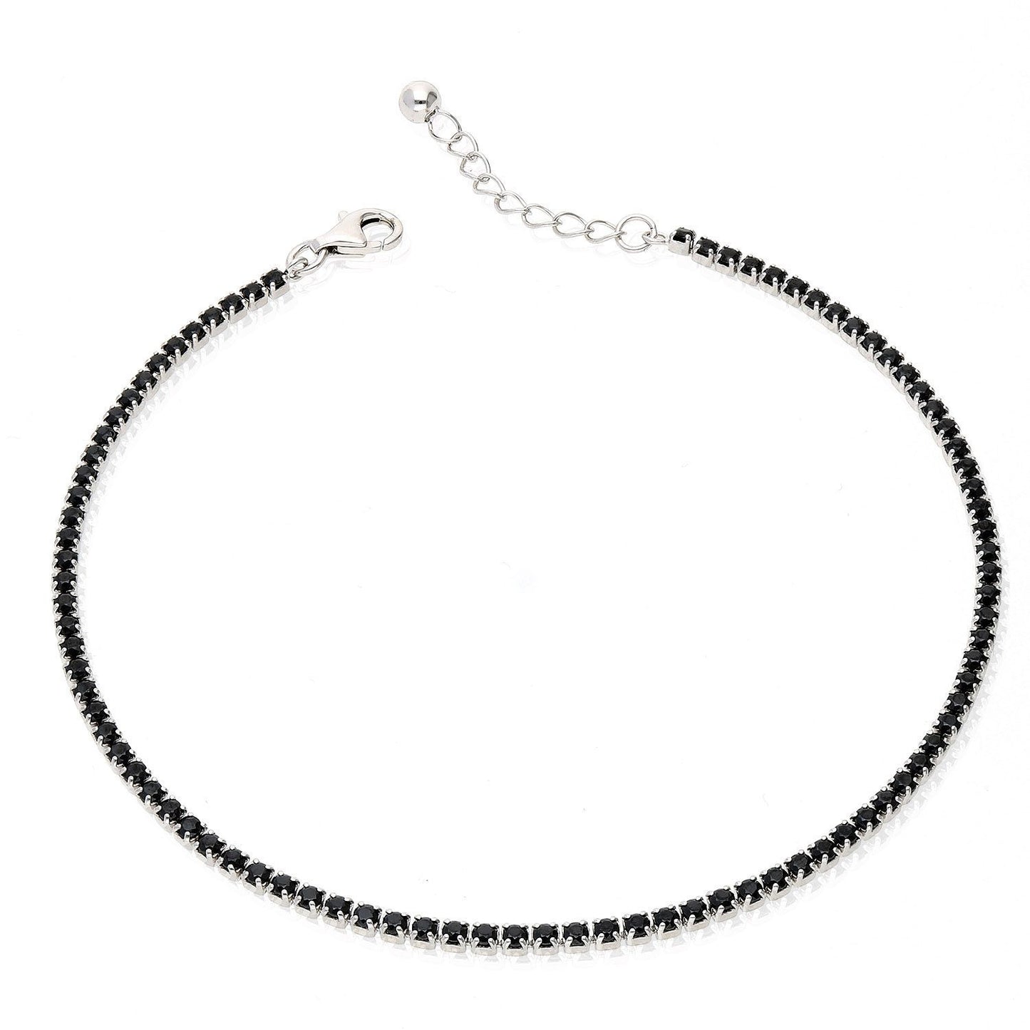925 Silver CZ Red White Black Blue Tennis Anklet Bracelet 9"-10"