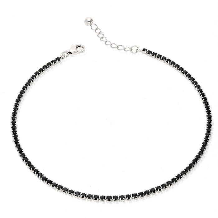 Sterling Silver Red White Black Blue CZ Tennis Anklet 9"-10" Adjustable