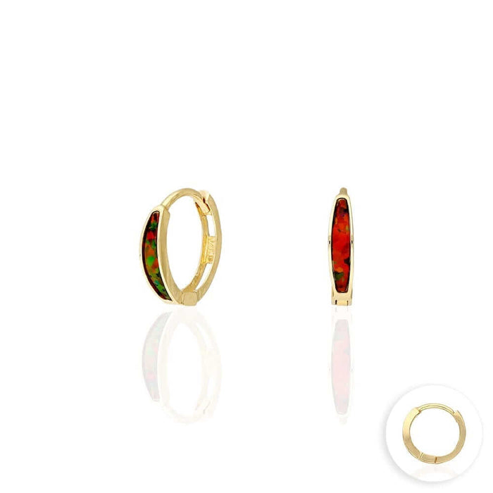 14k Yellow Gold Multicolor Fire Opal Huggie Hoop Earrings 0.4"
