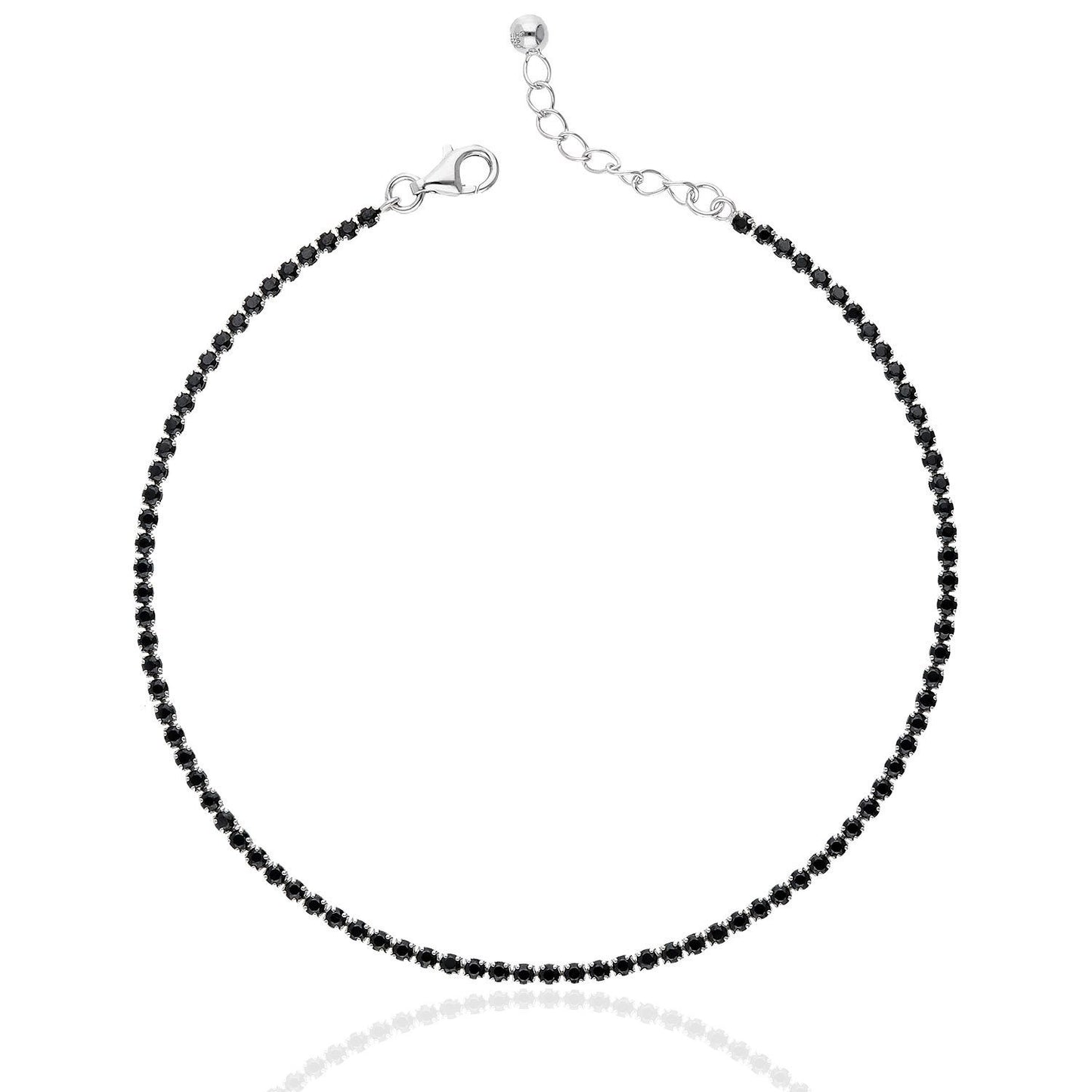925 Silver CZ Red White Black Blue Tennis Anklet Bracelet 9"-10"