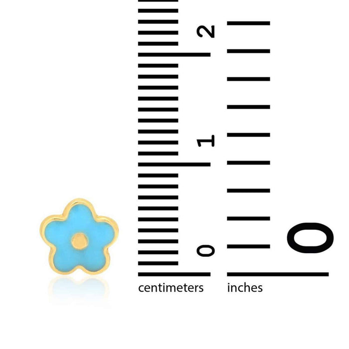 Kids 14K Gold Pink Blue Green Red White Purple Yellow Enamel Flower Earrings 7mm