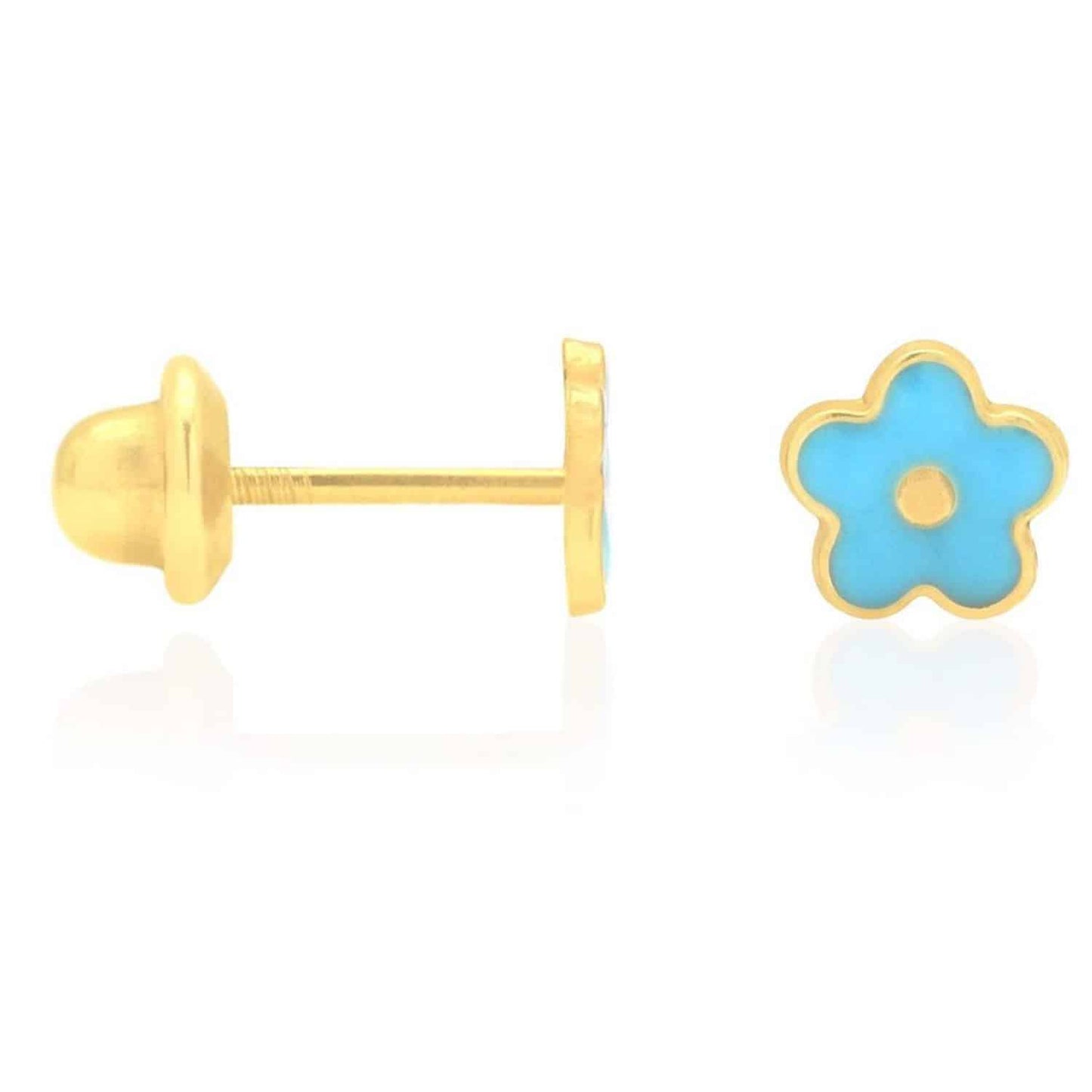 Kids 14K Gold Pink Blue Green Red White Purple Yellow Enamel Flower Earrings 7mm
