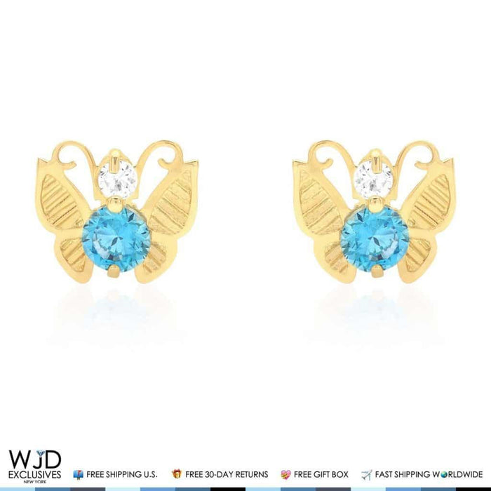 14K Yellow Gold Birthstone Butterfly Screw Back Stud Earrings