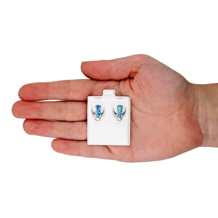 925 Sterling Silver Diamond-Cut Fire Opal Huggie Hoop Earrings 0.55"