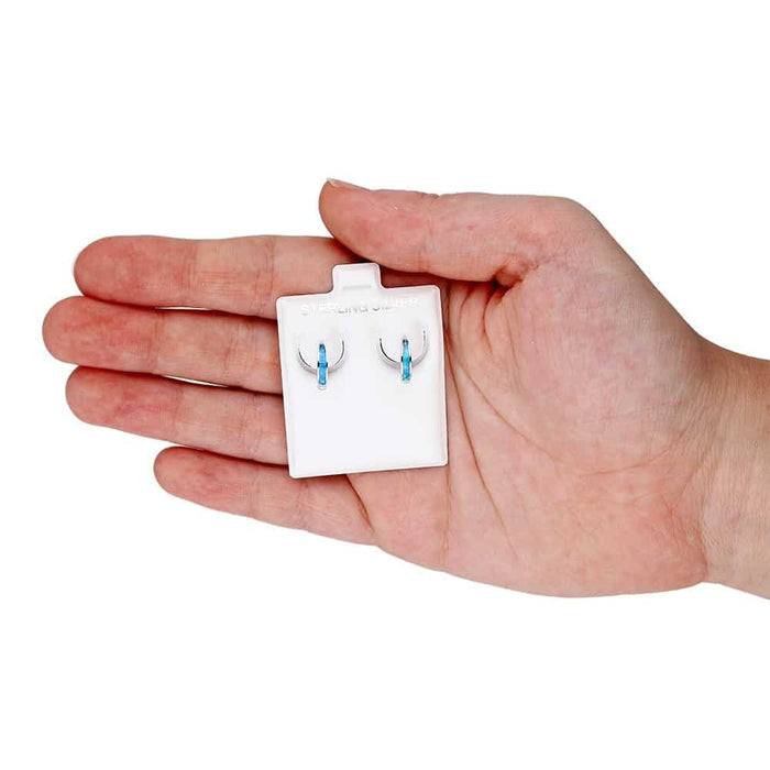 925 Sterling Silver Simulated Fire Opal Huggie Hoop Earrings 0.5"