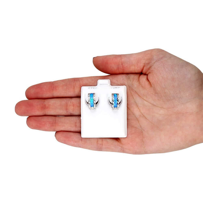 925 Sterling Silver Diamond-Cut Fire Opal Huggie Hoop Earrings 0.5"