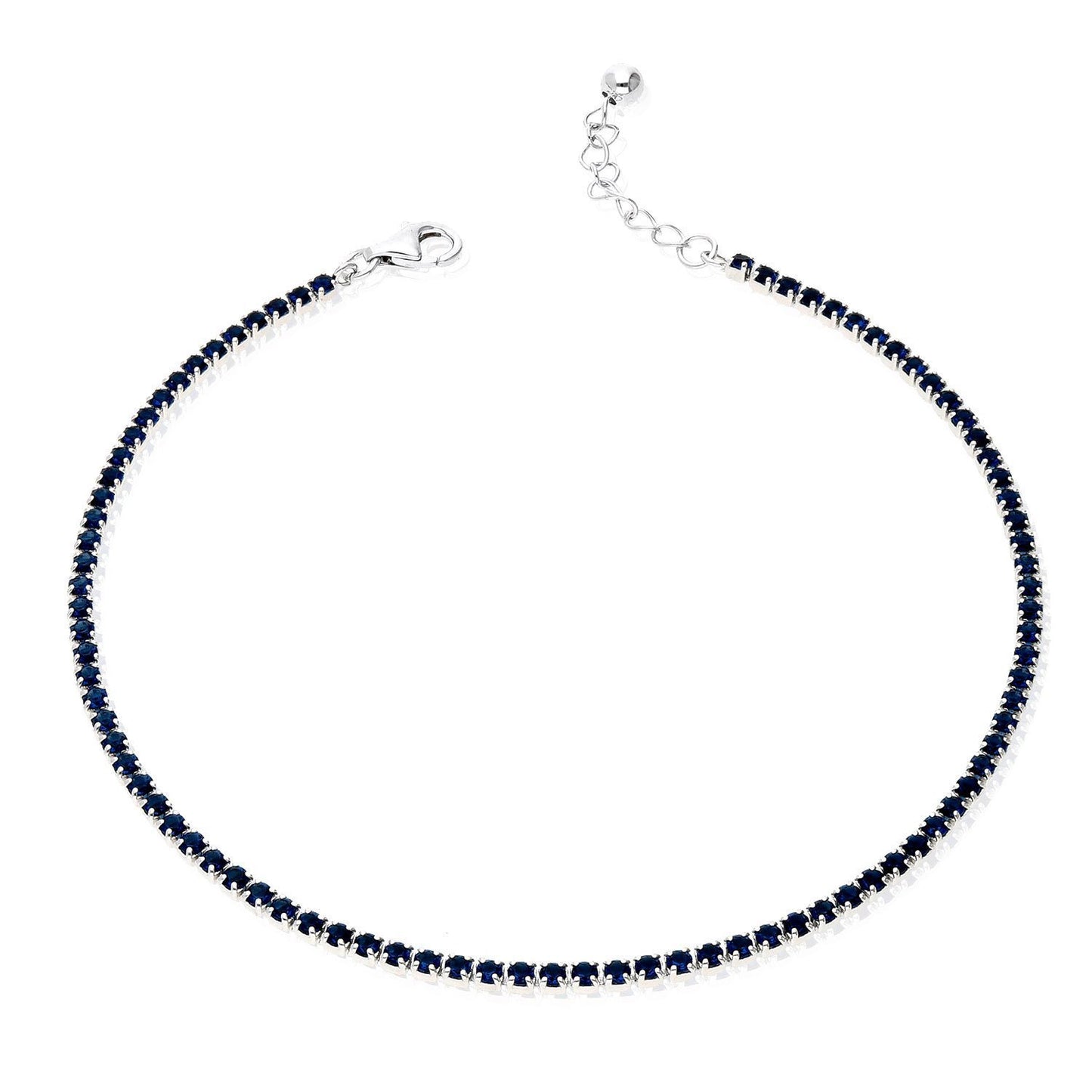 925 Silver CZ Red White Black Blue Tennis Anklet Bracelet 9"-10"