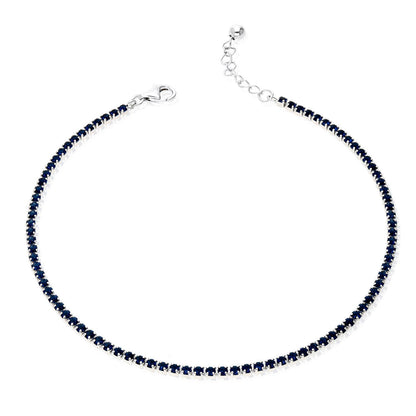 925 Silver CZ Red White Black Blue Tennis Anklet Bracelet 9"-10"