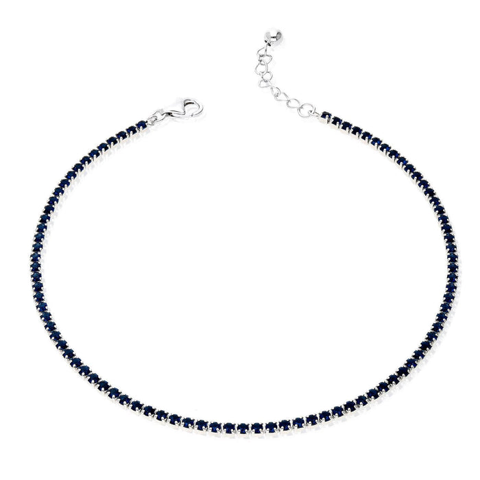 Sterling Silver Red White Black Blue CZ Tennis Anklet 9"-10" Adjustable