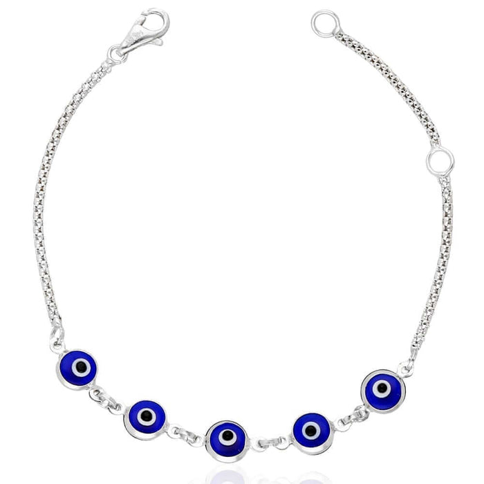 14K White Gold Adjustable Bezel Evil Eye Kid Bracelet 5"-6" Adjustable