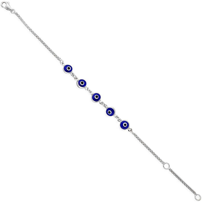 14K White Gold Adjustable Bezel Evil Eye Kid Bracelet 5"-6" Adjustable