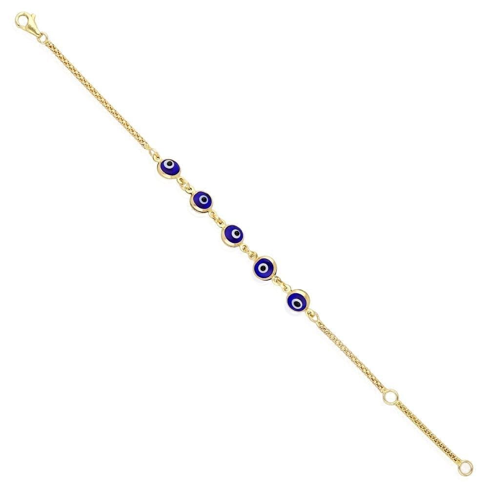 14k Gold Yellow Bezel Evil Eye Kid Bracelet 5"-6" Adjustable