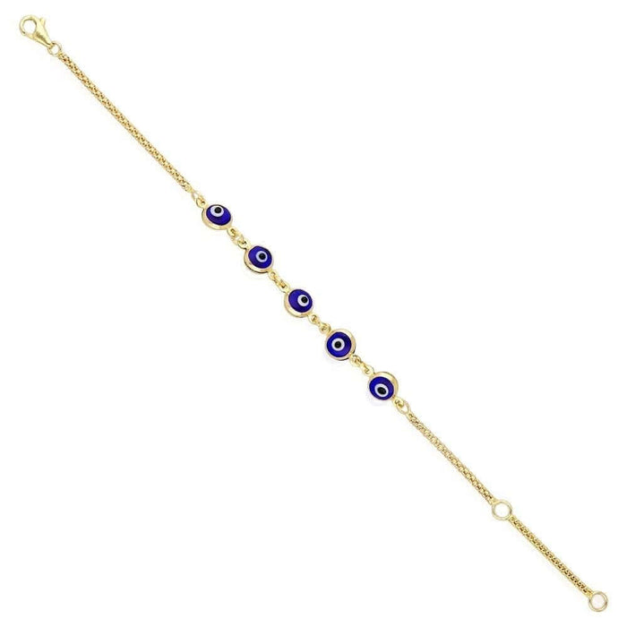 14K Yellow Gold Bezel Evil Eye Kid Bracelet 5"-6" Adjustable