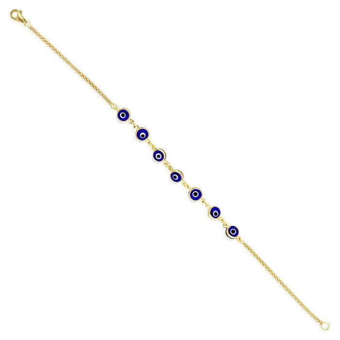 14K Yellow Gold Bezel Evil Eye Popcorn Bracelet 7"