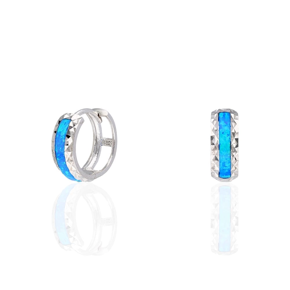 925 Sterling Silver Diamond Cut Fire Opal Huggie Hoop Earrings 0.55"