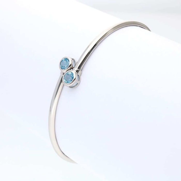 Sterling Silver 0.80Ct Bezel Multicolor CZ Bangle Bracelet