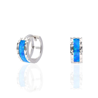 14k White Gold Diamond Cut Fire Opal Huggie Hoop Earrings 0.5"