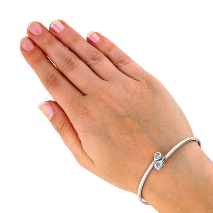 Sterling Silver 0.80Ct Bezel Multicolor CZ Bangle Bracelet