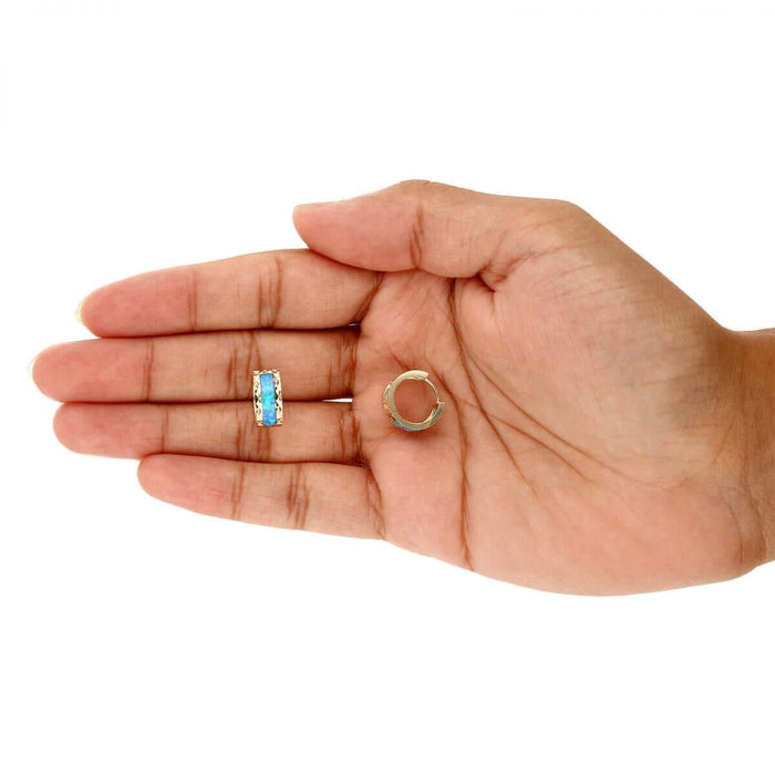 14k Yellow Gold Diamond-Cut Fire Opal Huggie Hoop Earrings 0.5"