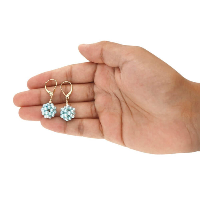 14k Yellow Gold Freshwater Pearl Cluster Leverback Earrings 1.4"