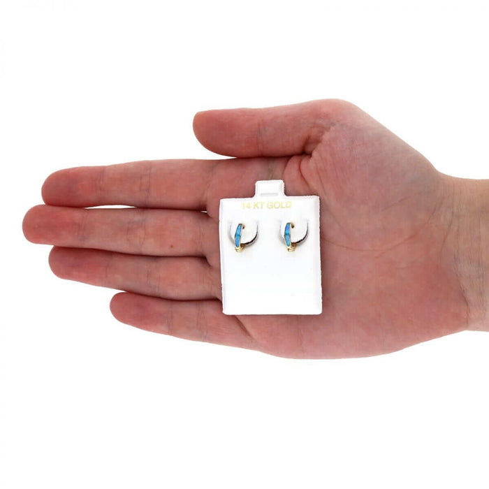 14k Yellow Gold Multicolor Fire Opal Huggie Hoop Earrings 0.4"